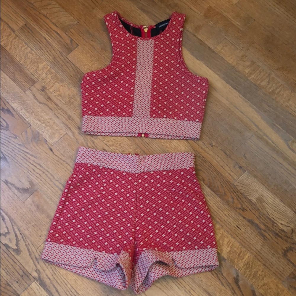MINKPINK Red and White Matching Crop Set